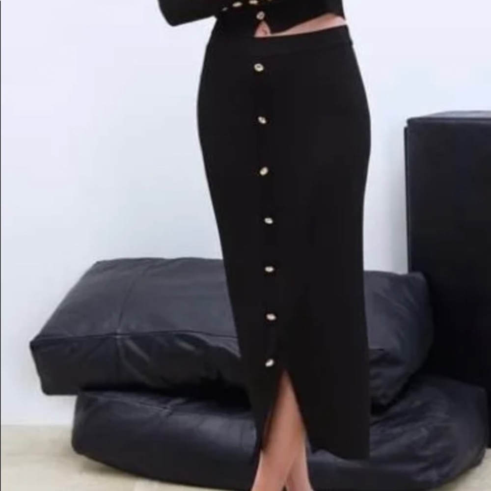 Zara Black Maxi Skirt with Gold Buttons